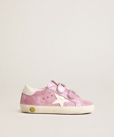 Young Old School in metallic pink suede with white leather star and heel tab