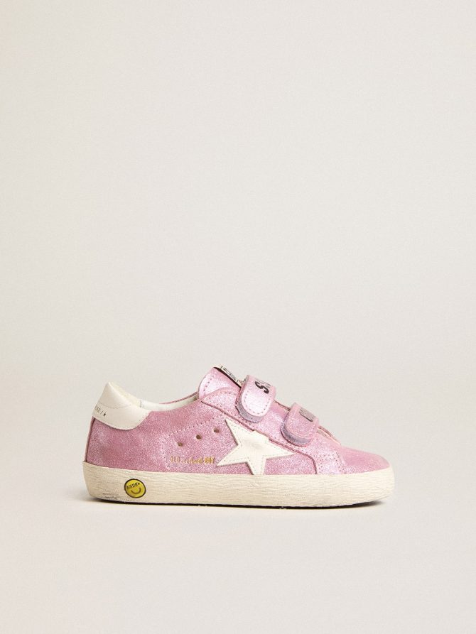 Young Old School in metallic pink suede with white leather star and heel tab