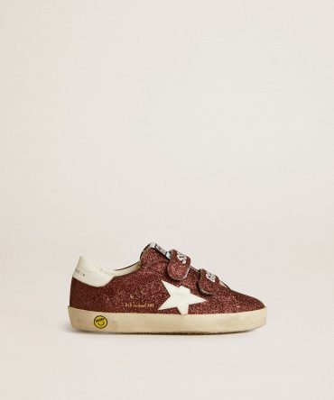 Old School Junior in burgundy glitter with leather star and heel tab