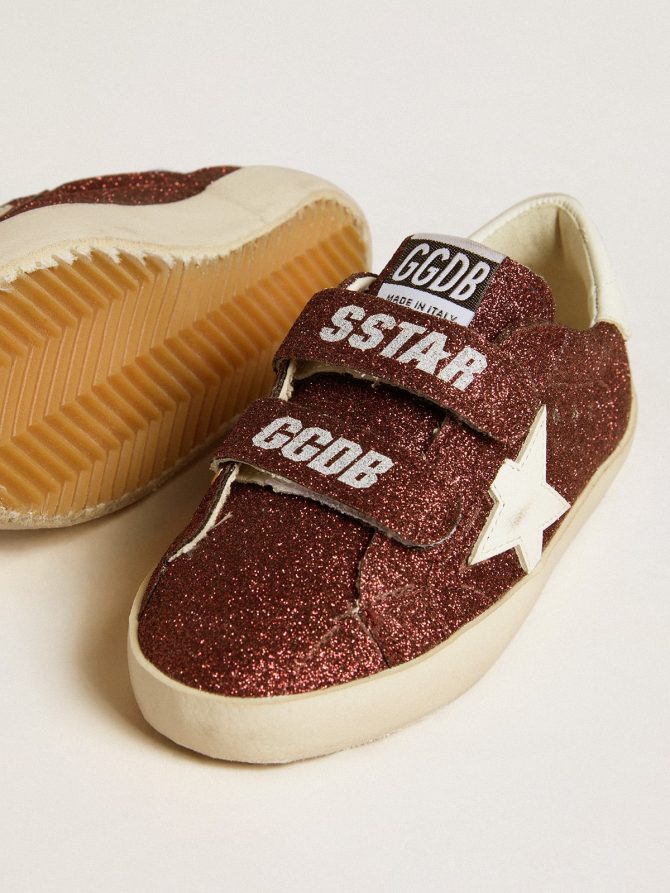 Old School Junior in burgundy glitter with leather star and heel tab - Image 3