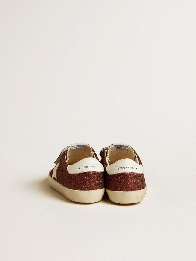 Old School Junior in burgundy glitter with leather star and heel tab - Image 4