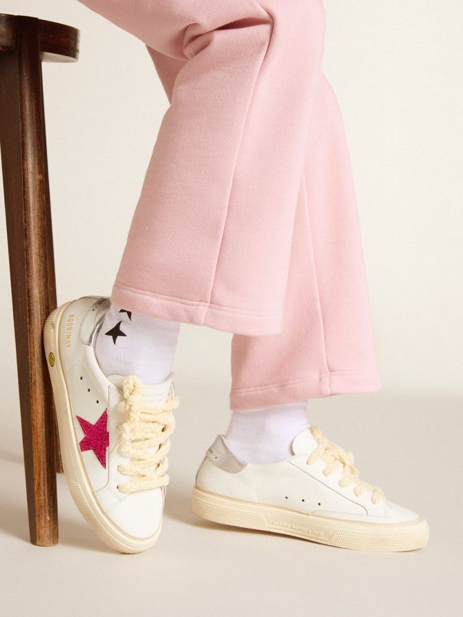 May Young with fuchsia glitter star and metallic leather heel tab - Image 3