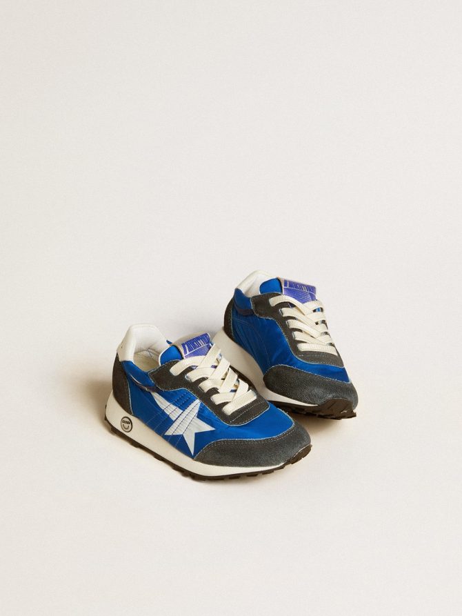 Marathon Young in blue nylon with printed star and leather heel tab - Image 2