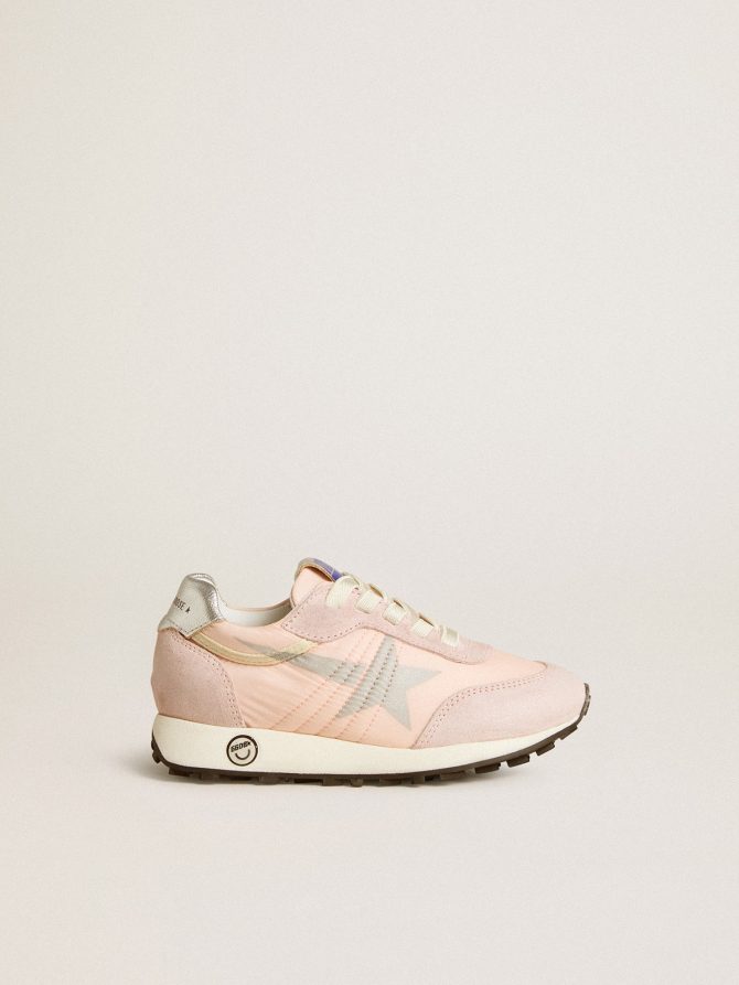 Marathon Young in pink nylon with printed star and leather heel tab