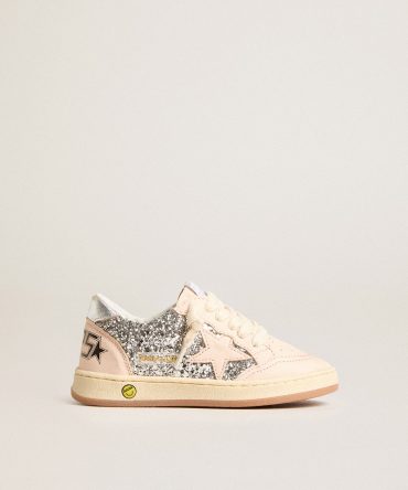 Young Ball Star in glitter with silver metallic leather heel tab